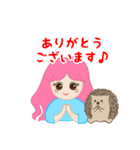 ハリネズミ＆可愛い女の子（個別スタンプ：7）