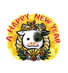 筆描き牛さんの新年のごあいさつ（個別スタンプ：2）