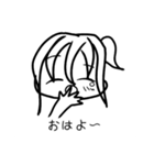 四角い白黒の女の子スタンプ（個別スタンプ：1）
