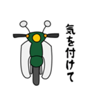 深緑色の小型バイクでツーリング（個別スタンプ：15）
