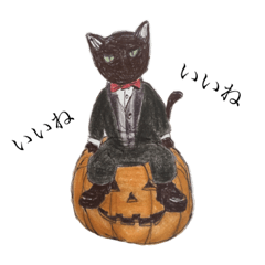 [LINEスタンプ] 緑目の黒猫 (秋)