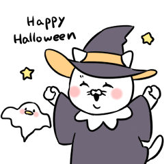 [LINEスタンプ] 白猫の福と小鳥の豆 ハロウィン