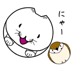 [LINEスタンプ] コロッと、転がる白ネコ、スズメさん時計