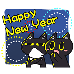 [LINEスタンプ] 年末黒猫兄弟で祝賀 (多言語)